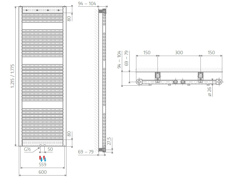 HSK Designheizkörper Line Pro H: 177,5 B: 60cm, weiß 8096178-04