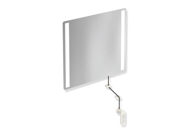 HEWI LED-Kippspiegel basic Serie 801, Verbundspiegel, Halteelemente / Kurbel, mit LED-Beleuchtung, reinweiß 801.01.400 99