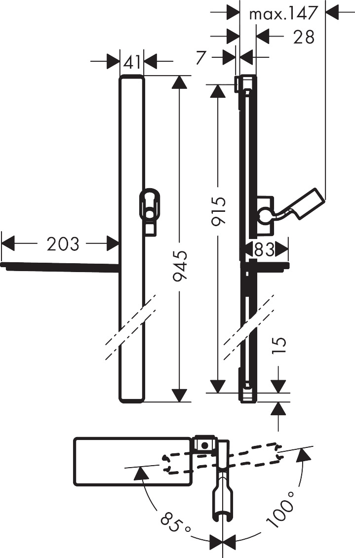 Hansgrohe Brausestange Unica E 900mm mit Isiflex Brauseschlauch 1600mm, Weiß/Chrom 27640400