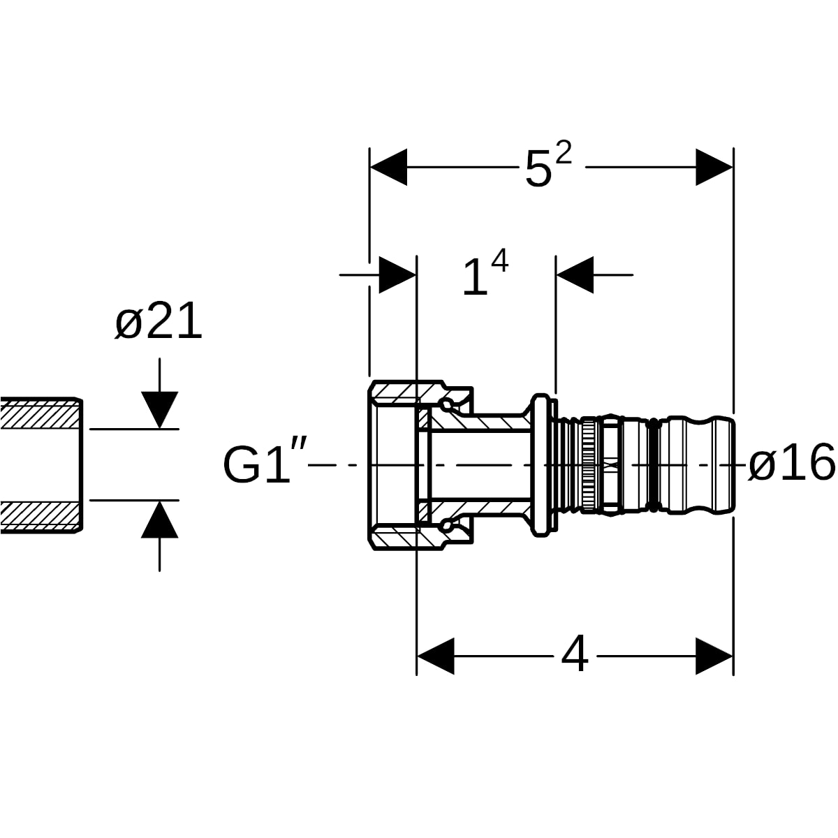 Geberit Mepla Übergang mit Überwurfmutter Rotguss d16-G1 601.584.00.5