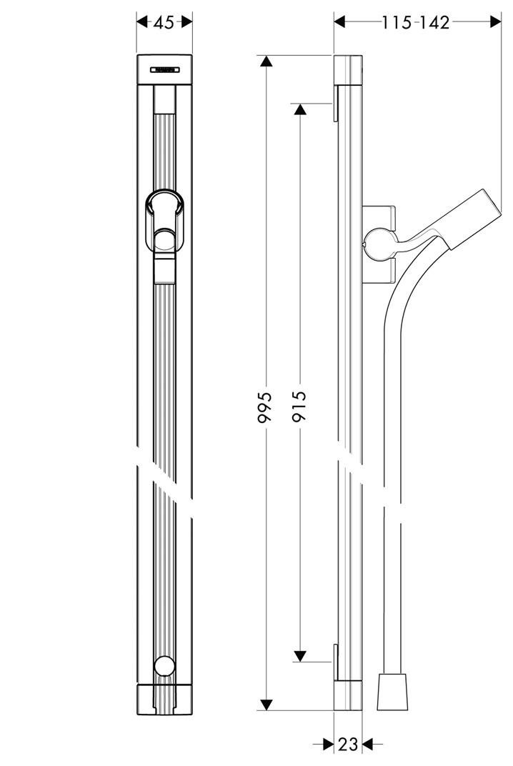 Hansgrohe Brausestange Unica Raindance 900mm mit Isiflex Brauseschlauch 1600mm, Chrom 27636000