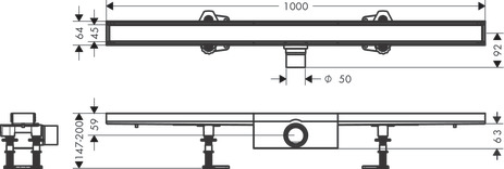Hansgrohe Komplettset RainDrain Compact 1000mm befliesbar für Standardinstallation gebürstet edelstahl 56183000