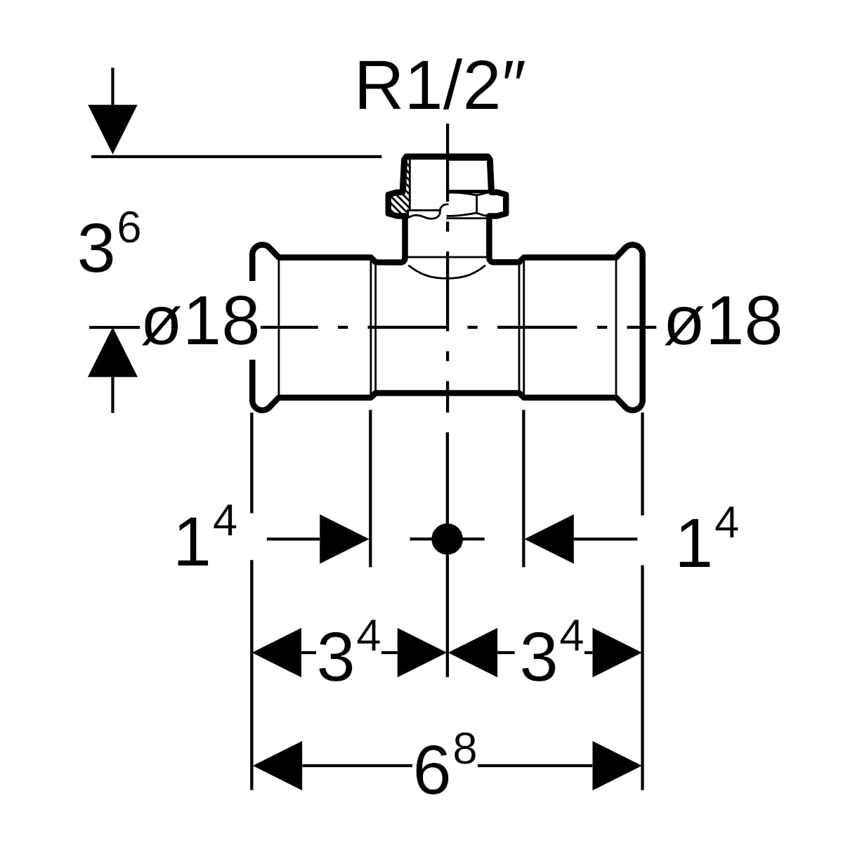 Geberit Mapress Edelstahl T-Stück mit AG (LABS-frei) d18-R1/2-18 81455