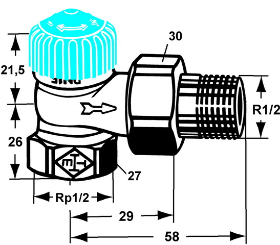 Heimeier Thermostat-Ventilunterteil Eckform, DN15 mit geringem Widerstand 2241-02.000