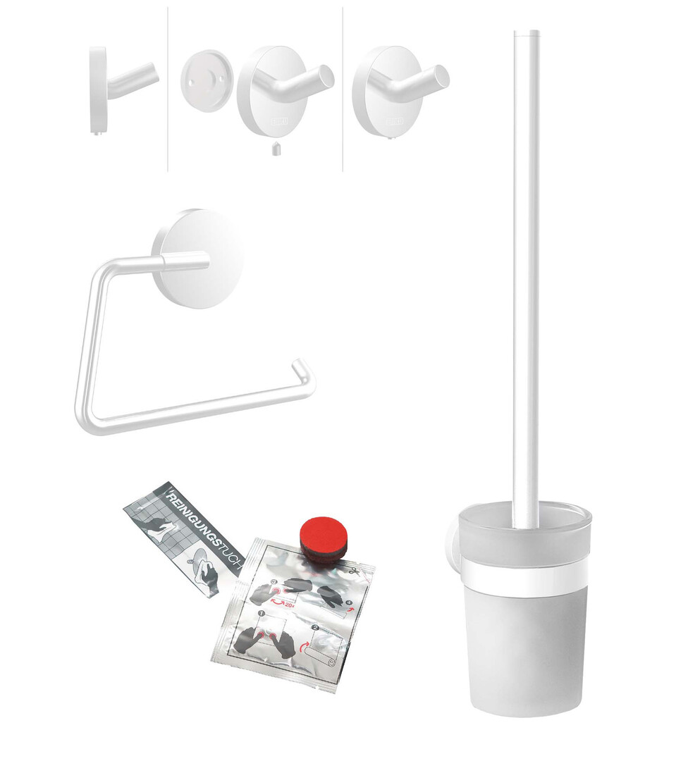 Emco WC-Set Round Papierhalter mit Deckel, Bürstengarnitur und Doppelhaken weiss 439813900
