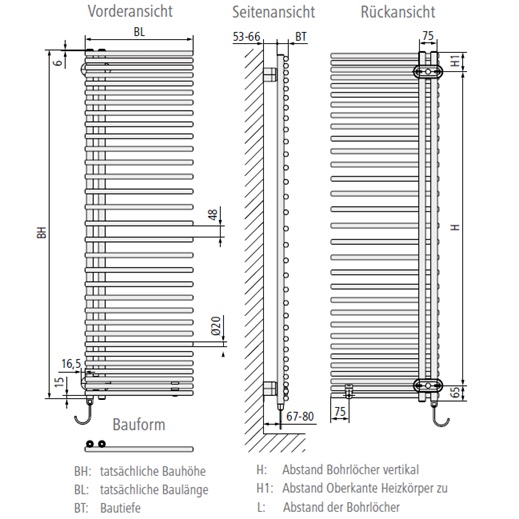 Arbonia Bagnotherm Move Watt H: 1.800 B: 600mm, max. P: 800W, weiß, WRS weiß, links E2E1A18600113XA