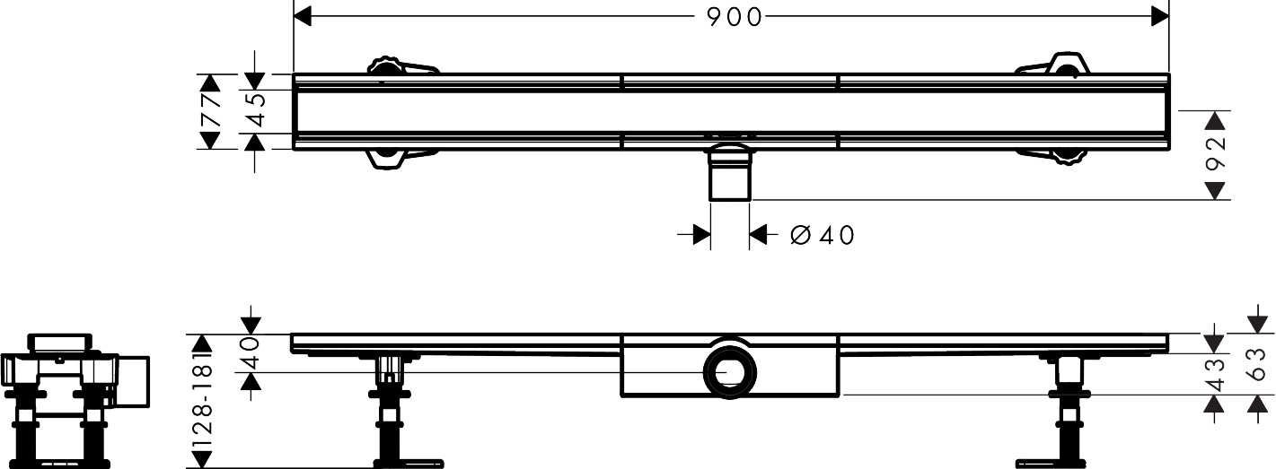 Hansgrohe Komplettset RainDrain Compact 900mm für flache Installation gebürstet edelstahl 56168800