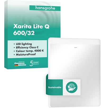 Hansgrohe Spiegel Xarita Lite Q 600/30 mit horizontaler LED Beleuchtung Wandschalter weiß matt 54957700