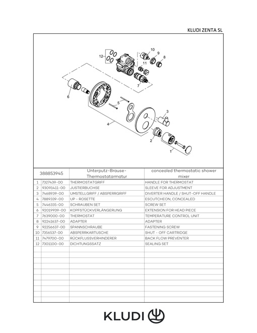 Kludi ZENTA SL UP-Thermostatarmatur Feinbau-Set mit Absperrventil mattschwarz 388853945