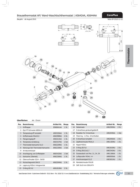 Ideal Standard Temperaturgriff Thermostat, chrom A963226AA
