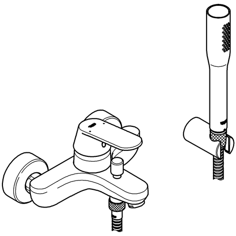 Grohe Eurosmart Cosmopolitan Einhand-Wannenbatterie chr Wandmontage Brausegarnitur 32832000