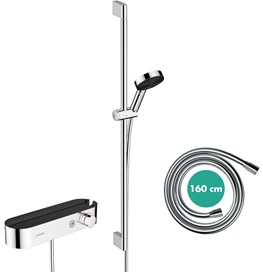 Hansgrohe Brausesystem Pulsify Select S 105 3 jet Relaxation Brausethermostat Brausestange 900mm chrom 24270000