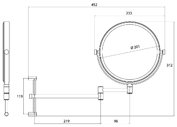 Emco Kosmetikspiegel Pure 3-/1-fach, 2-armig, rund D=200mm, chrom 109400115