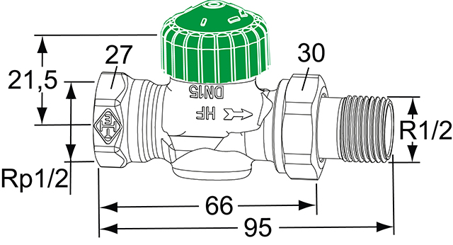 Heimeier Thermostat-Ventilunterteil Eclipse 300, Durchgang, DN15  3952-02.000
