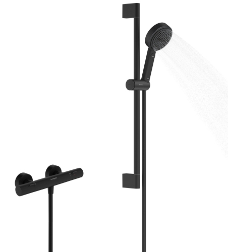 Hansgrohe Brausesystem Pulsify Select S 105 3 jet Eco Relaxation Ecostat Fine Brausestange 650mm schwarzmatt 24262670