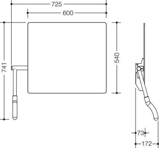 HEWI Kippspiegel Serie 802 LifeSystem, Kristallspiegel, mit ergonomisch Griff, Hebel links, reinweiß 802.01.100L 99