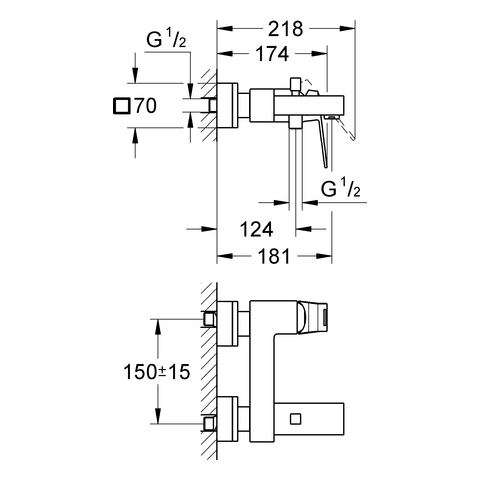 Grohe Eurocube Einhand-Wannenbatterie supersteel Wandmontage eigensicher 23140DC0