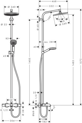 Hansgrohe Showerpipe Crometta S 240 für Wanne chrom mit Thermostat 27320000