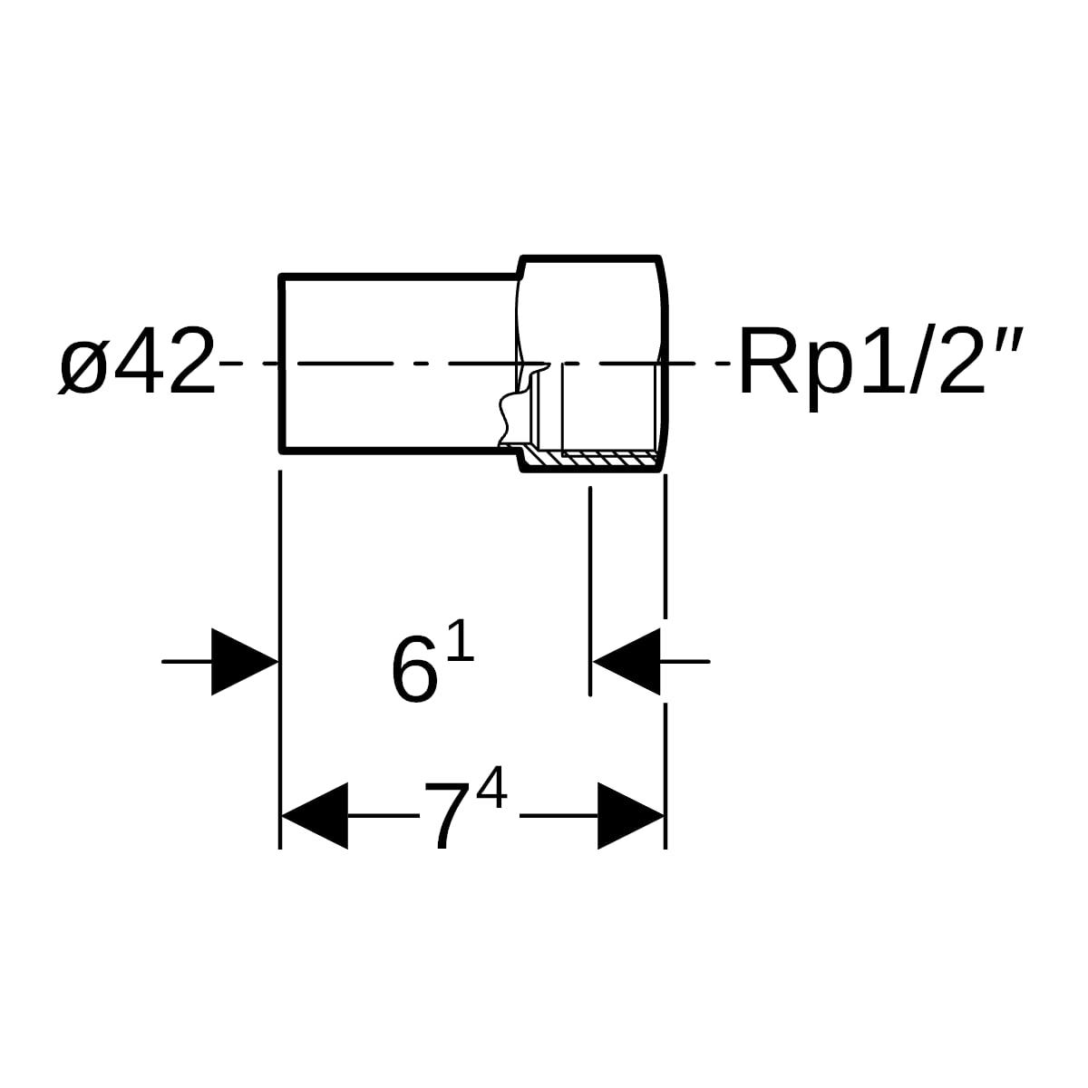 Geberit Mapress Edelstahl Übergang mit IG und Einschubende d42-Rp1/2 33852