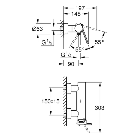 Grohe Plus Einhand-Brausebatterie supersteel Wandmontage 33577DC3
