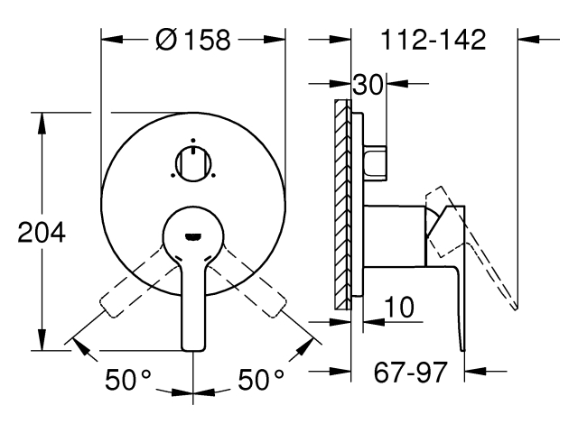 Grohe Einhand-Batterie Lineare Fertigmontage-Set chrom chrom für 35600 3-Wege Umstellung 24095001