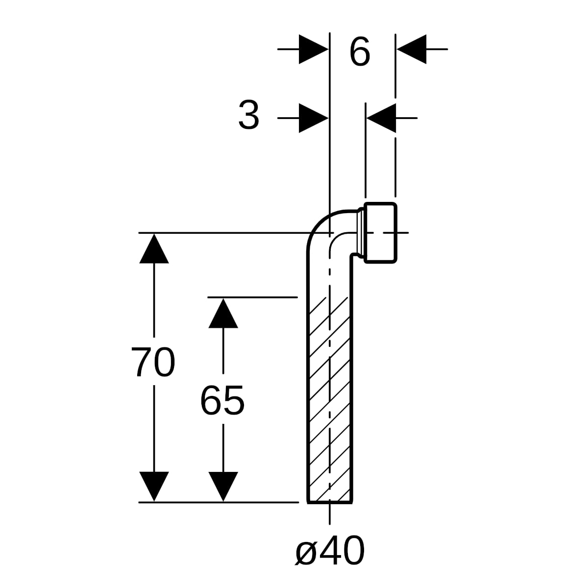 Geberit Anschlussbogen 90 Grad weiß mit Quetschverschraubung d40 152.230.11.1