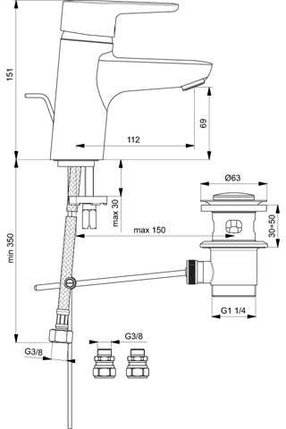 Ideal Standard Connect Blue Waschtischarmatur chrom, Ausladung 112mm B9936AA
