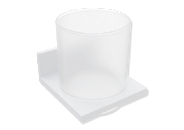 HEWI Glasbecher mit Halter, Metall, Becher Kristallglas, satiniert, weiß tiefmatt 900Q04.00060 DX