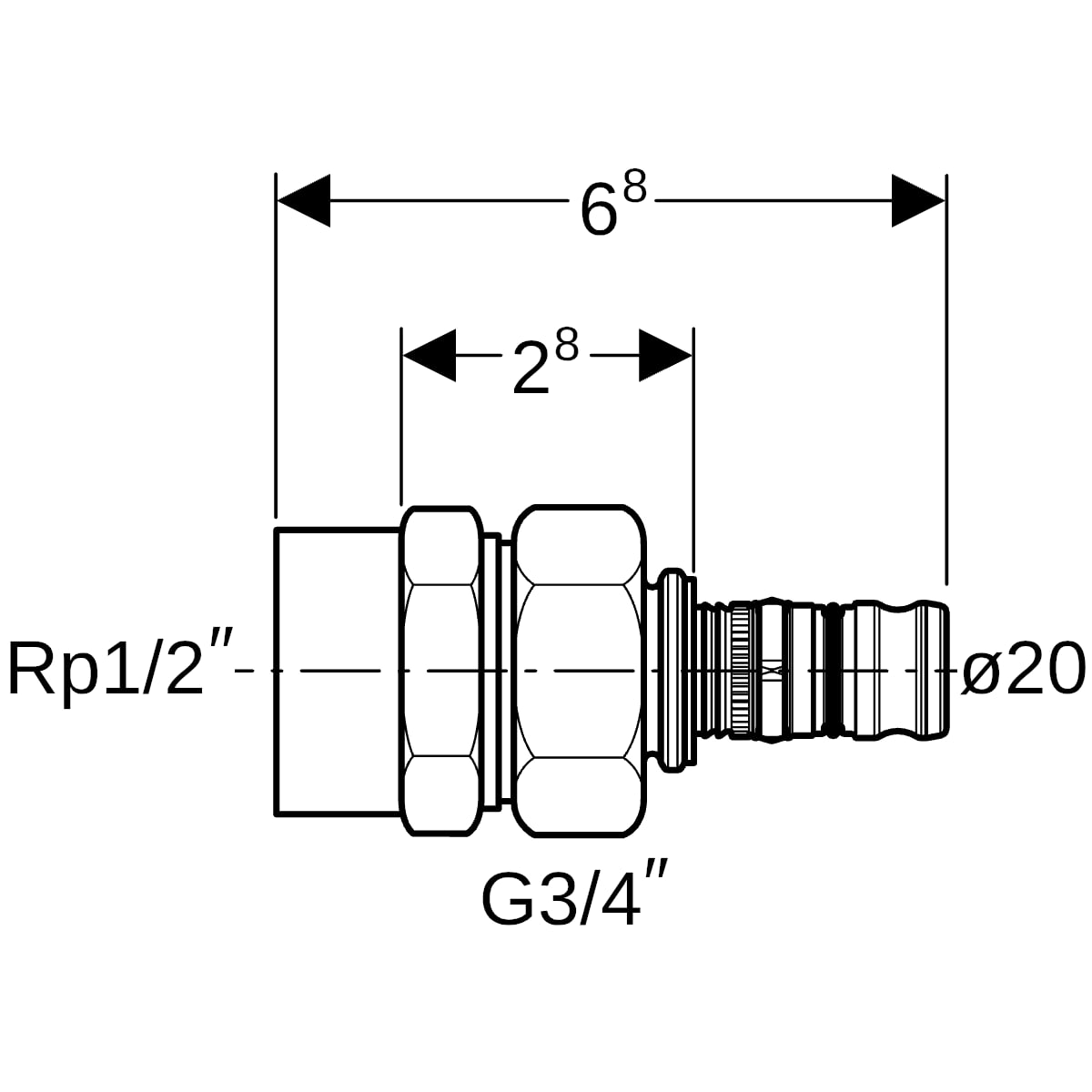 Geberit Mepla Übergangsverschraubung mit IG Rotguss d20-Rp1/2 602.595.00.5