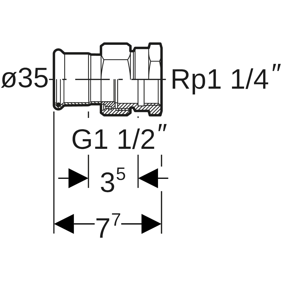 Geberit Mapress C-Stahl Übergangsverschraubung mit IG d35-Rp1 1/4verzinkt 25307