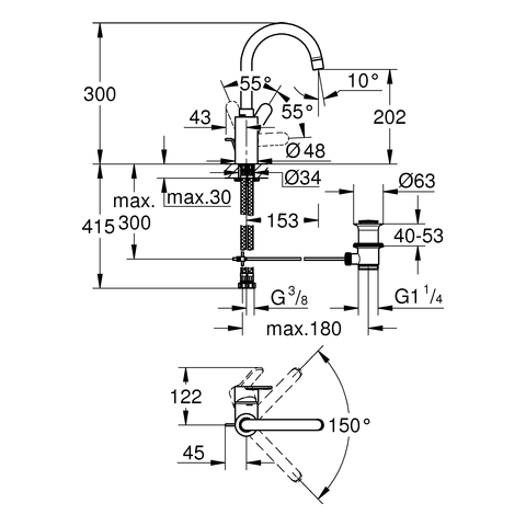 Grohe Eurostyle C Einhand-Waschtischbatterie chrom L-Size 23043003
