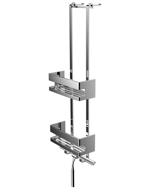 Emco Türetagere System2 mit 2 verschiebbaren Wandkörben und mit 2 Haken, Duschwischer, chrom 354500127