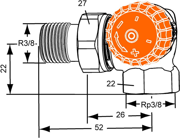 Heimeier Thermostatventil Eclipse, Winkeleck/rechts, DN10 3/8", automatische Durchflussregelung 3934-01.000