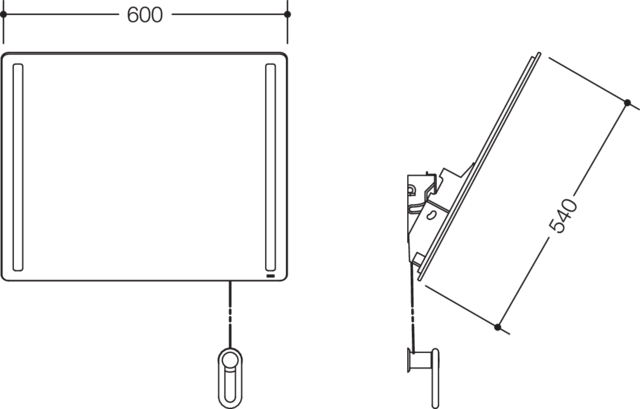 HEWI LED-Kippspiegel basic Serie 801, Verbundspiegel, Halteelemente / Kurbel matt, mit LED-Beleuchtung, reinweiß 801.01B400 99