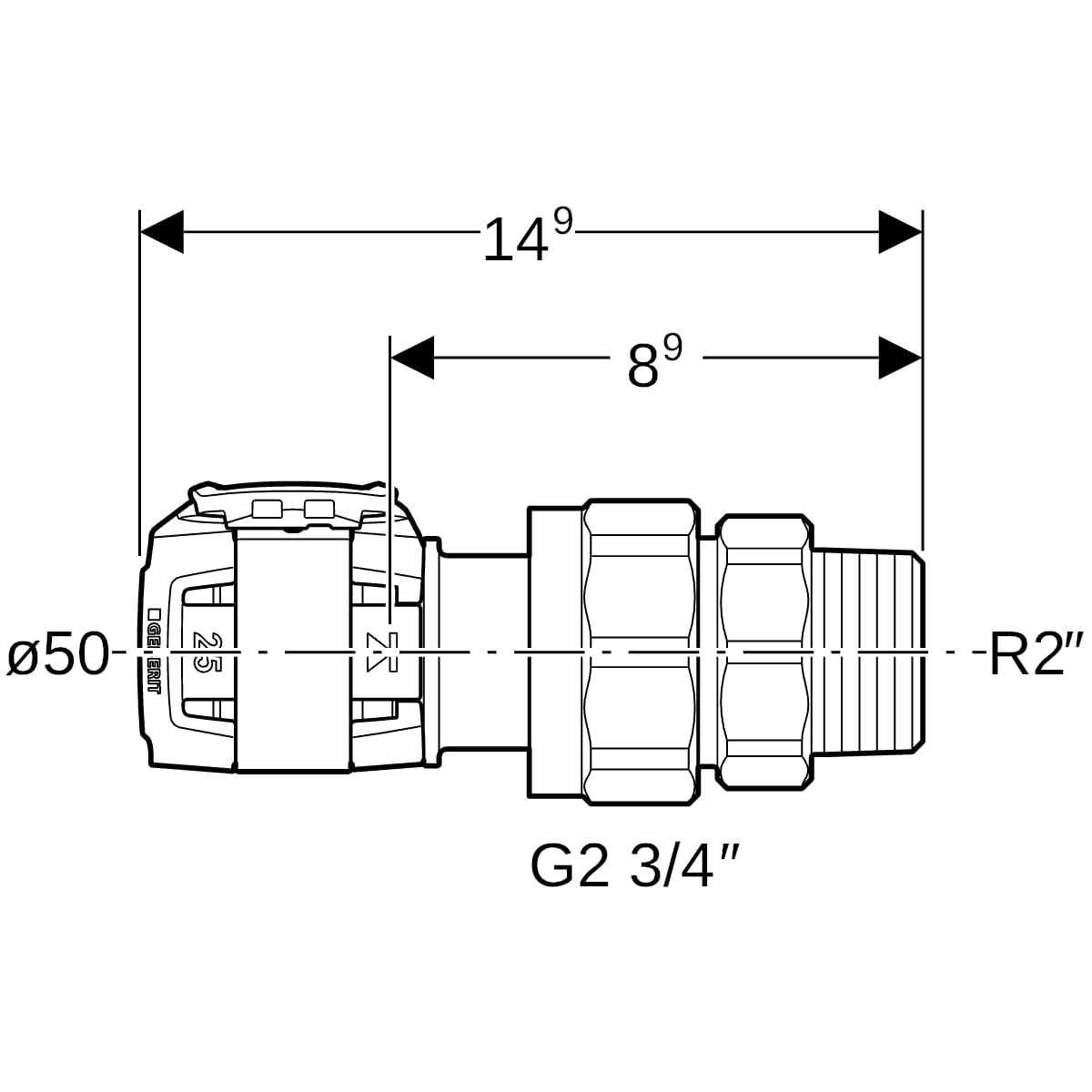 Geberit FlowFit Übergangsverschraubung mit AG SiBr d50-R2 620.595.00.1