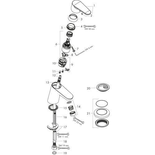 Hansgrohe Focus Standventil 70 mit Hebelgriff für Kaltwasser oder vorgemischtes Wasser ohne Ablaufgarnitur, Chrom 31130000