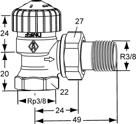 Heimeier Thermostat-Ventilunterteil V-exact II "kurz", Eckform, DN10 3451-01.000
