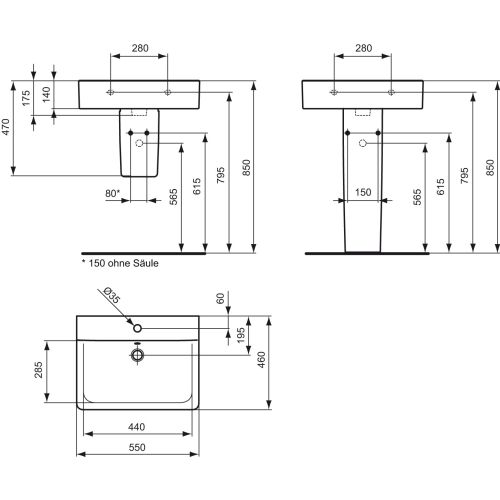 Ideal Standard Connect Cube Waschtisch B: 55 T: 46cm weiß, Ideal Plus E7139MA