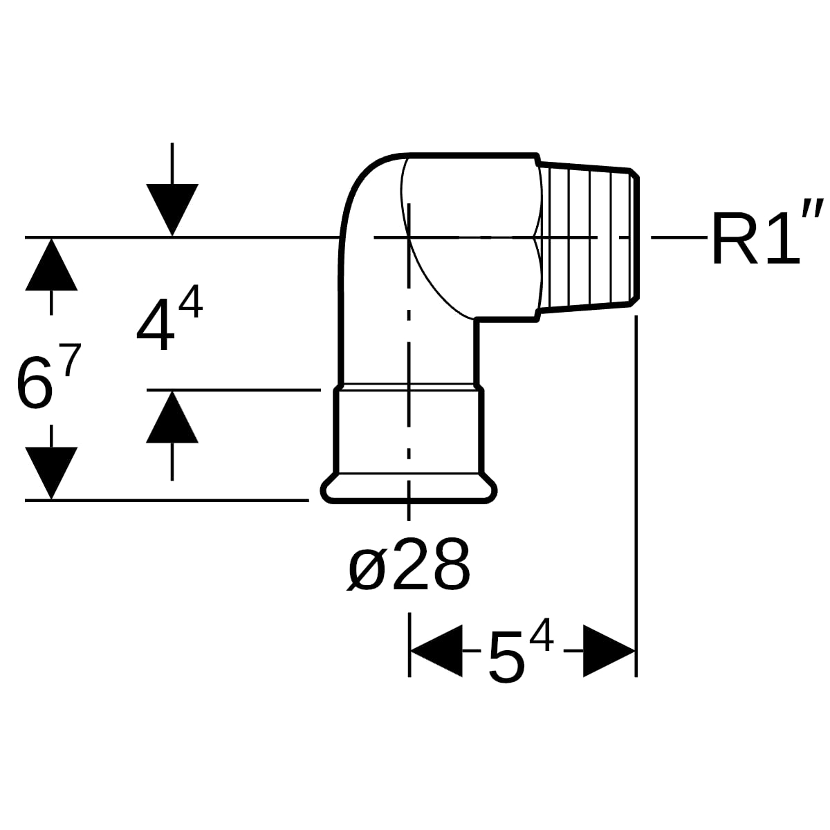 Geberit Mapress Edelstahl Übergangswinkel 90 Grad mit AG (LABS-frei) 90G d28-R1 83836