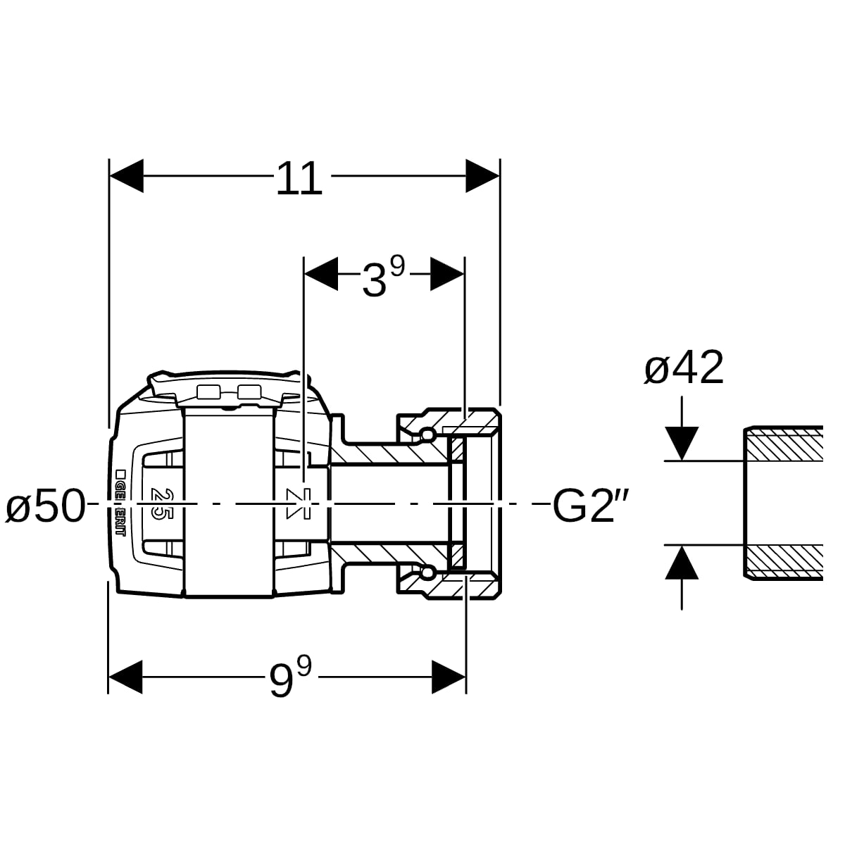 Geberit FlowFit Übergang mit Überwurfmutter SiBr d50-G2 620.645.00.1