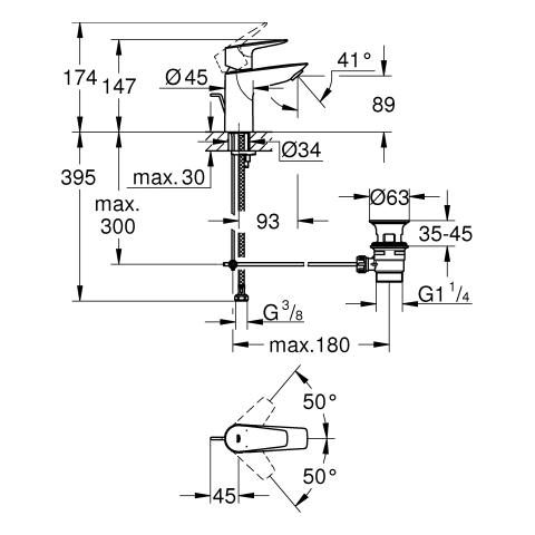 Grohe BauEdge Einhand-Waschtischbatterie chrom S-Size 23328001