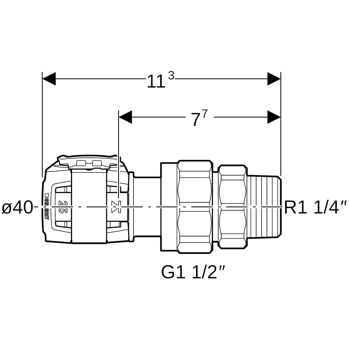 Geberit FlowFit Übergangsverschraubung mit AG SiBr d40-R1 1/4 620.584.00.1
