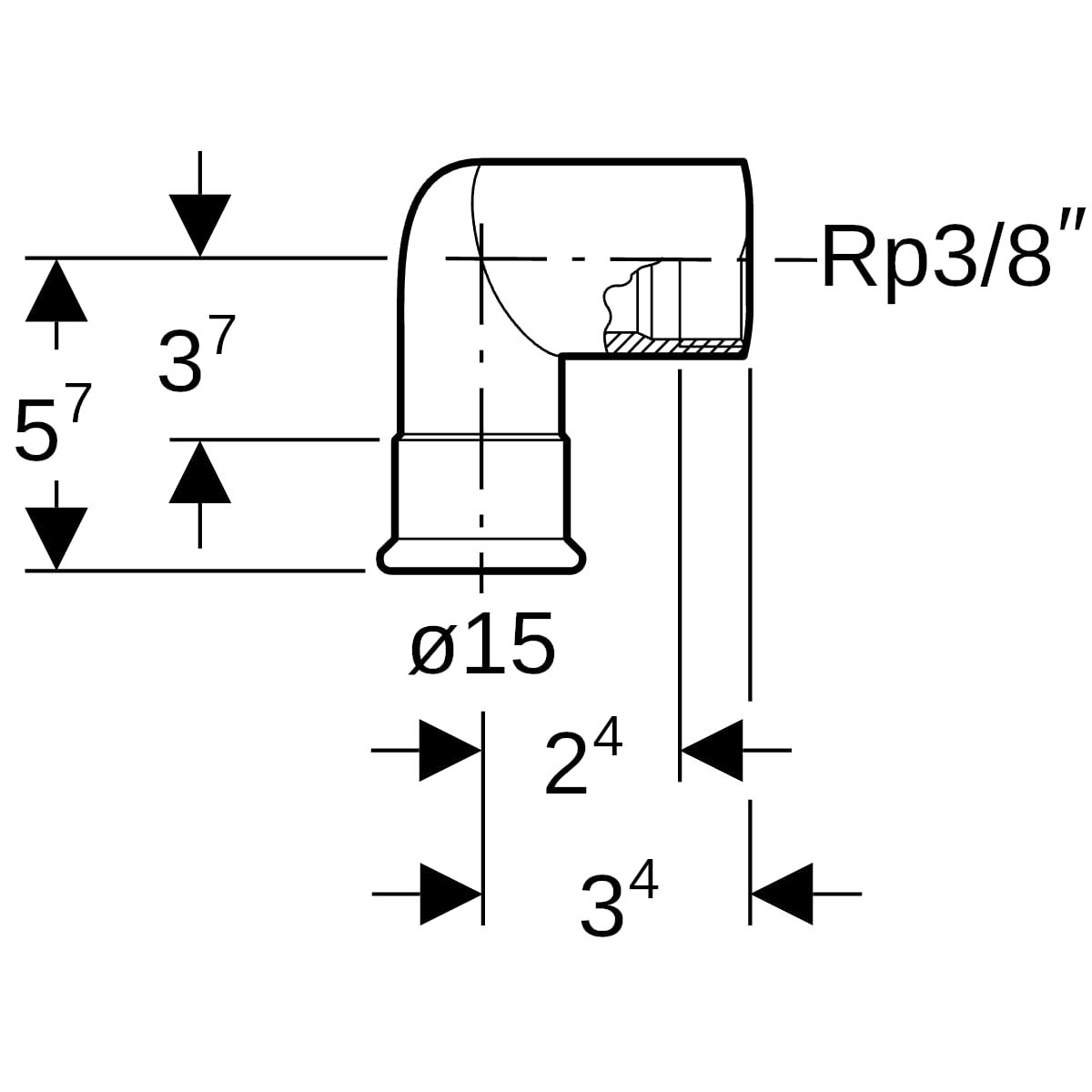 Geberit Mapress Edelstahl Übergangswinkel 90 Grad mit IG d15-Rp3/8 33802