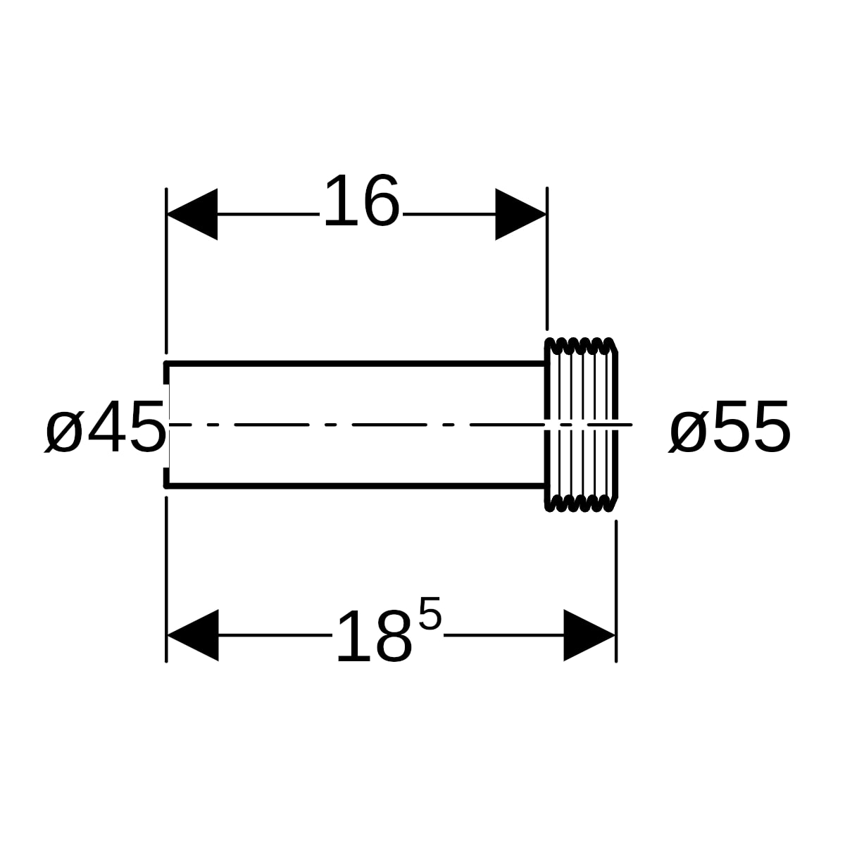 Geberit Spülbogenverlängerung mit Manschette d45 152.434.06.1