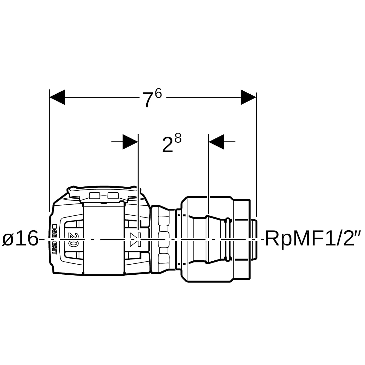 Geberit FlowFit Übergang mit MasterFix PPSU d16-MF20 620.290.00.1
