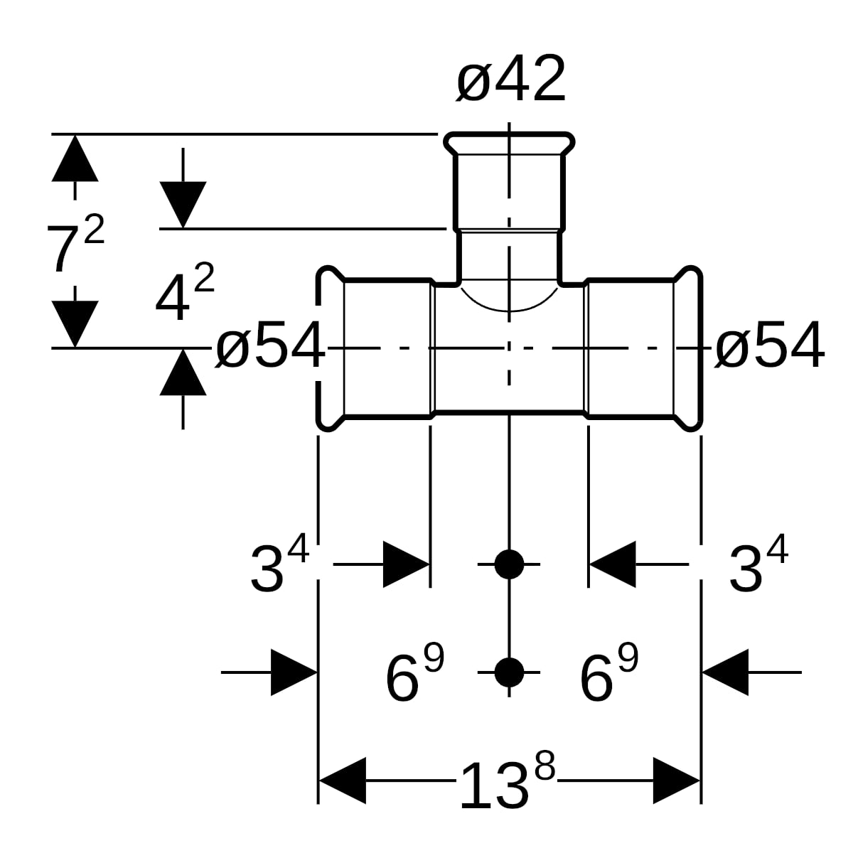 Geberit Mapress C-Stahl T-Stück reduziert d54-42-54 verzinkt 21226