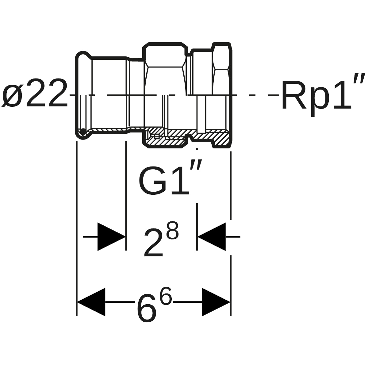 Geberit Mapress Edelstahl Übergangsverschraubung mit IG d22-Rp1 35305
