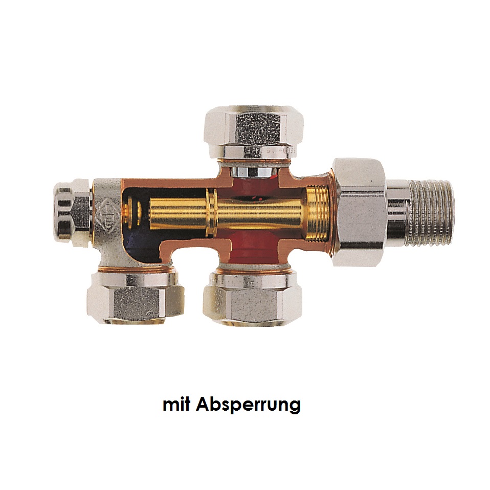 Heimeier Einrohrverteiler Duolux Einrohr mit Absperrung für Einrohr-Heizungen, DN15 (1/2") 3803-02.000