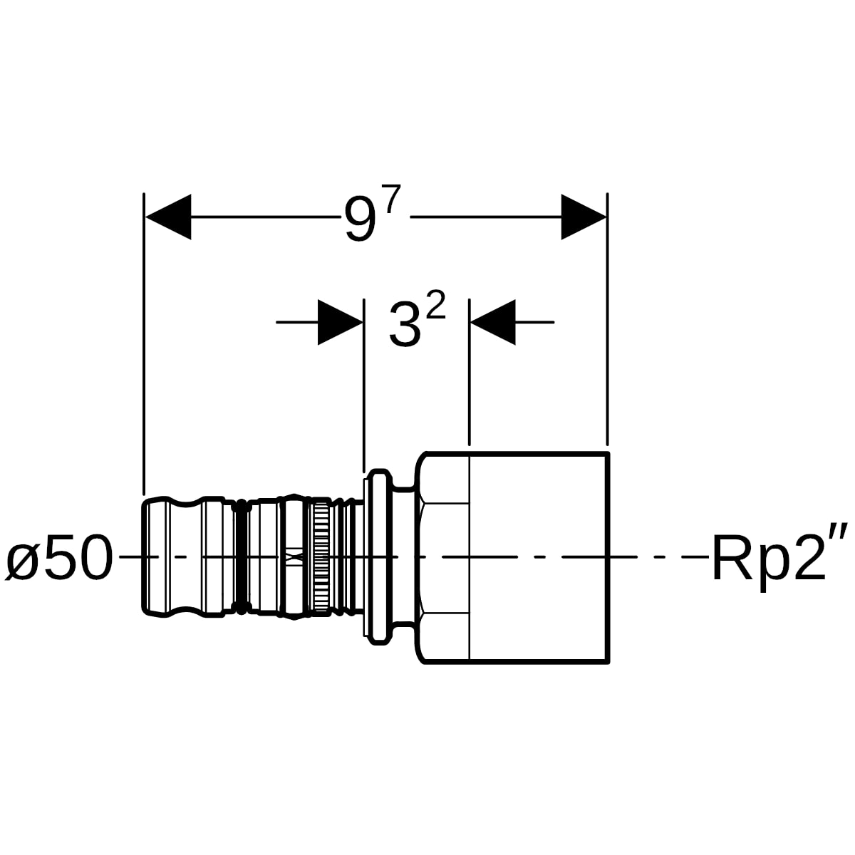 Geberit Mepla Übergang mit IG Rotguss d50-Rp2 606.560.00.5