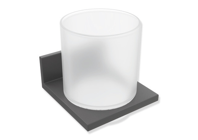 HEWI Glasbecher mit Halter, Metall, Becher Kristallglas, satiniert, dunkelgrau perlglimmer tiefmatt 900Q04.00060 SC